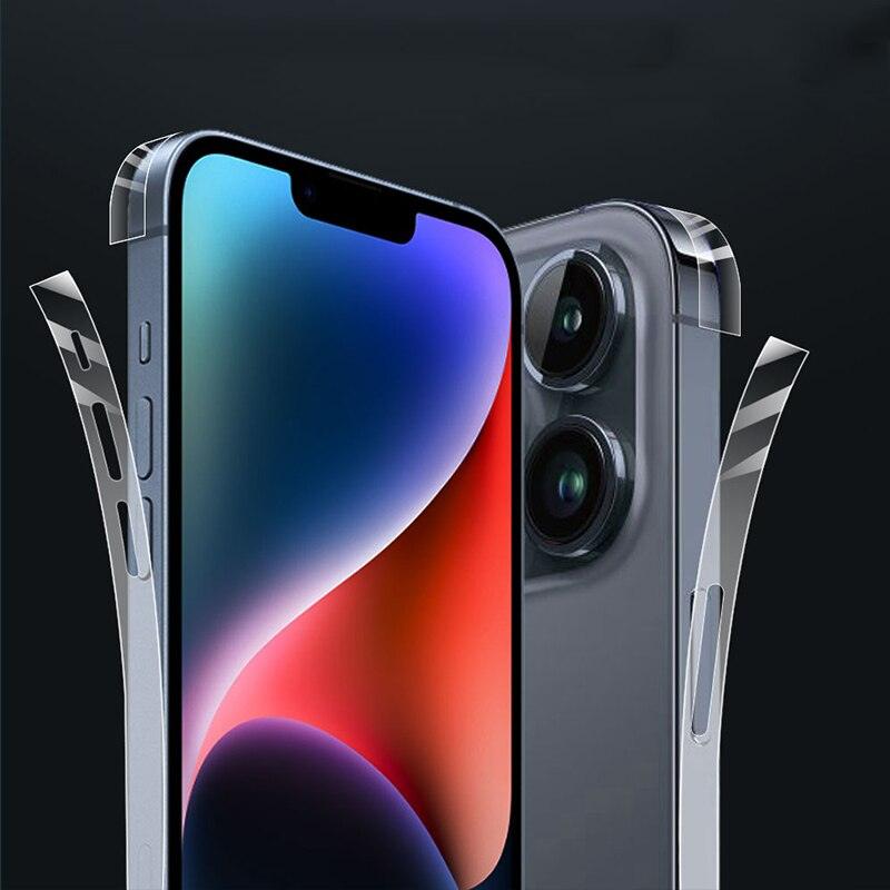3 jeux de films de protection latéraux transparents pour iPhone 14 13 12 11 Pro Max X XR XS, film de protection ultra-mince pour cadre, film de protection ultra-mince 3D en fibre de carbone