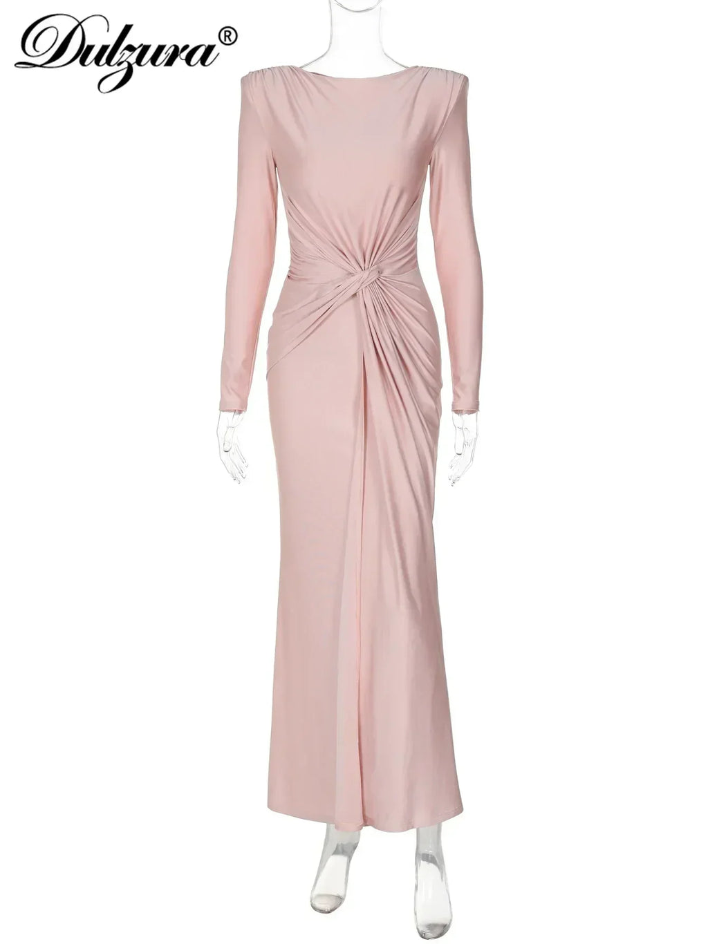 Robe longue Dulzura à manches longues et épaulettes, froncée, unie, élégante, pour bal de promo ou soirée, tenue d'automne et d'hiver pour femme