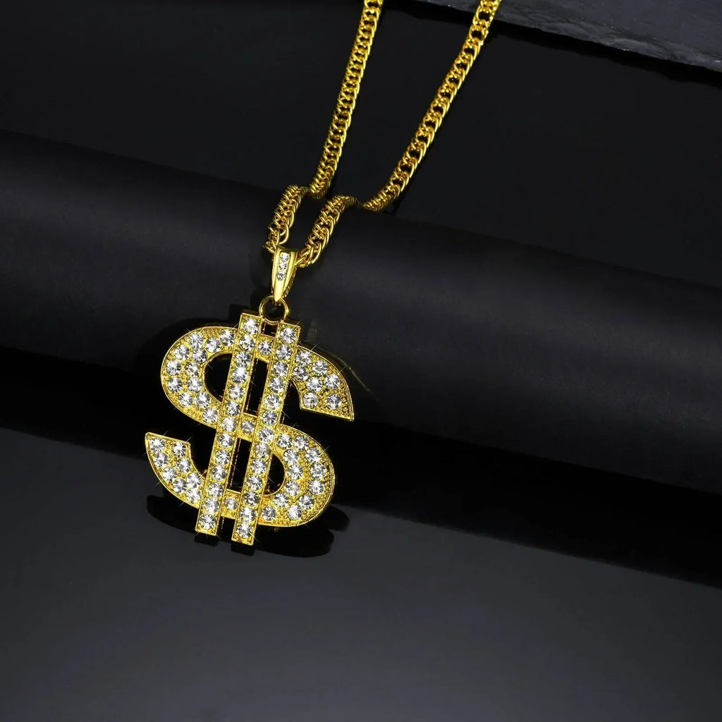 Colliers couleur or pour homme avec pendentif dollar, chaîne cubaine, pendentif dollar hip-hop, collier, cadeaux bijoux pour festival de musique