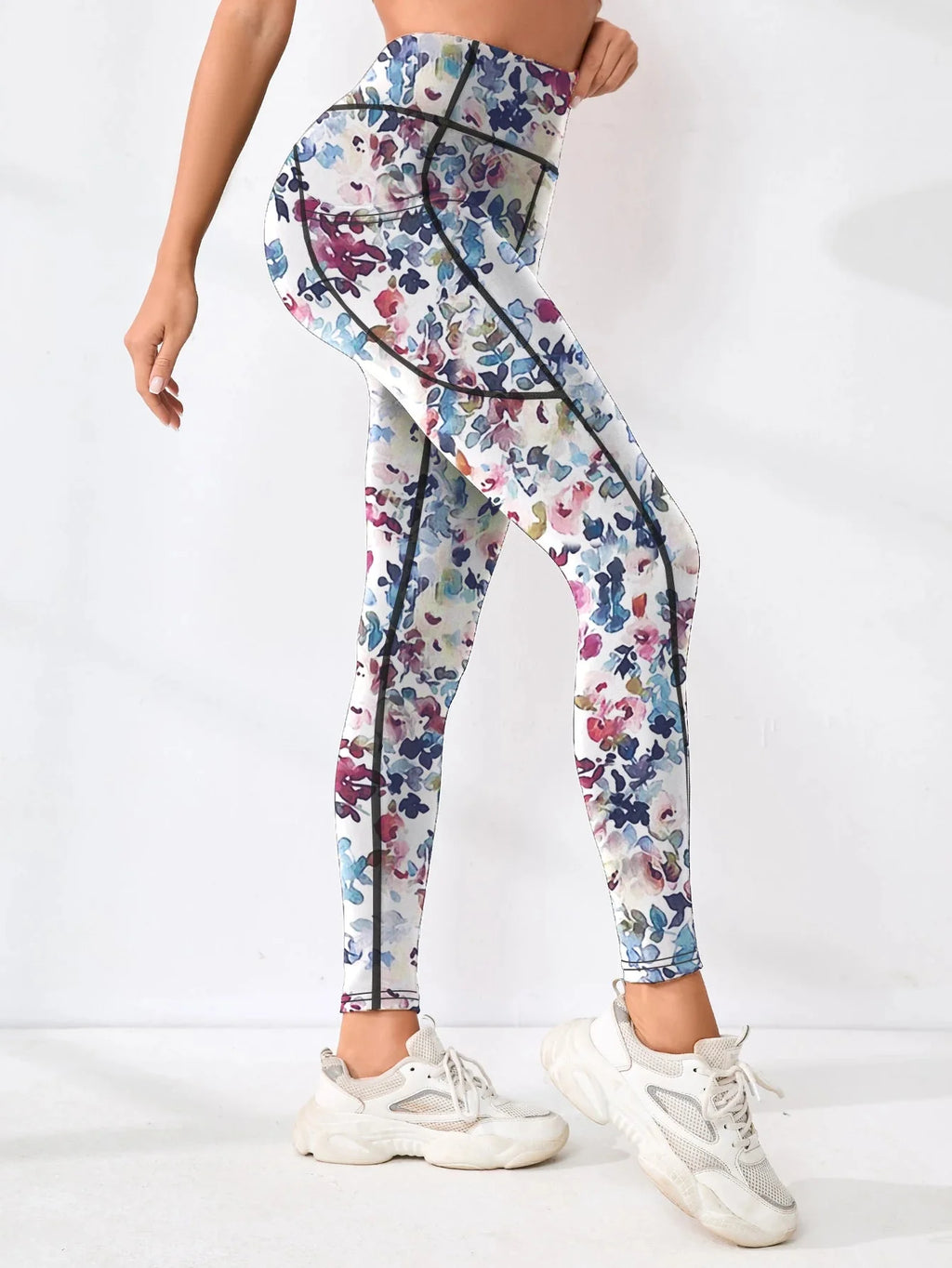 Pantalon de fitness taille haute avec poches imprimé pour femme