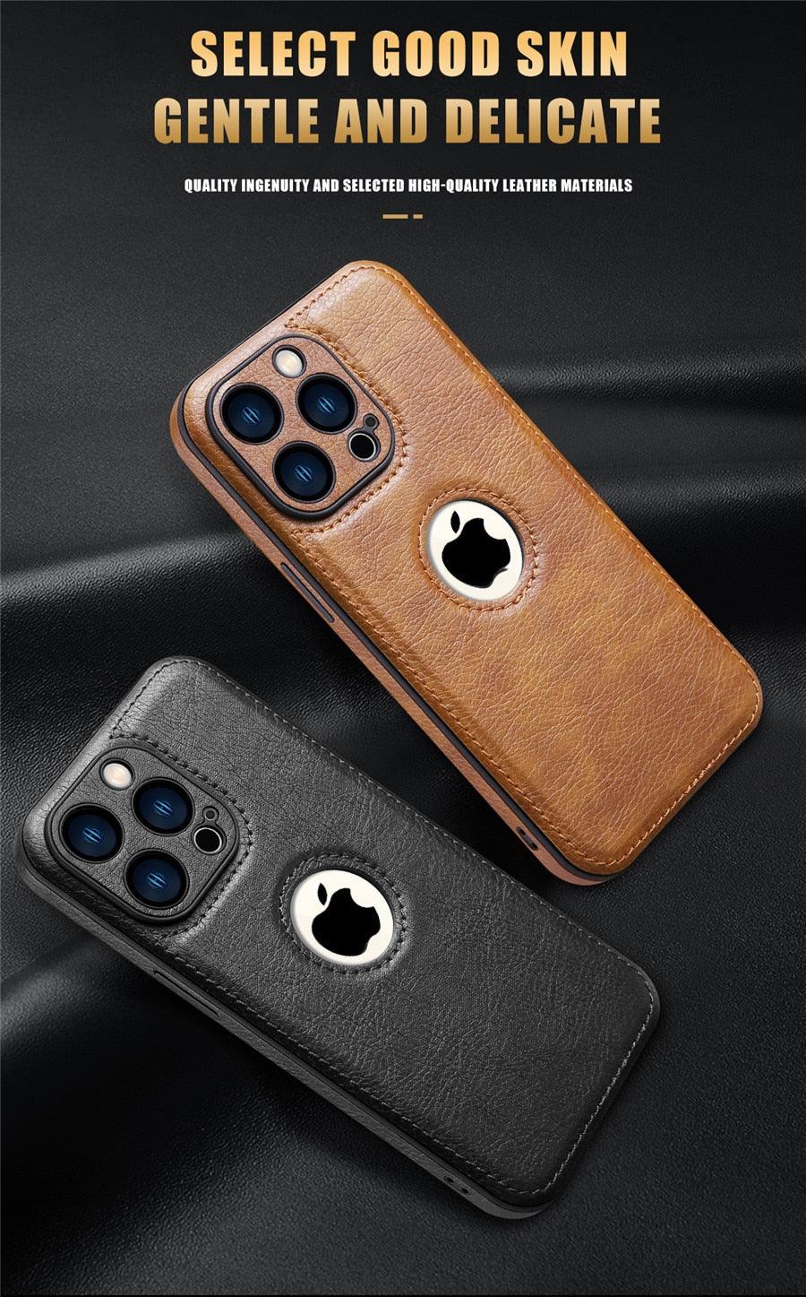 Étui en Cuir de Luxe pour iPhone 14 13 12 11 Pro MAX XS XR 7 8 Plus Coque de Téléphone Classique en Silicone Étui en Cuir Fin Flexible Doux au Toucher Housse en Cuir PU de Luxe pour Homme Étuis de Téléphone Complets Durables Anti-Rayures