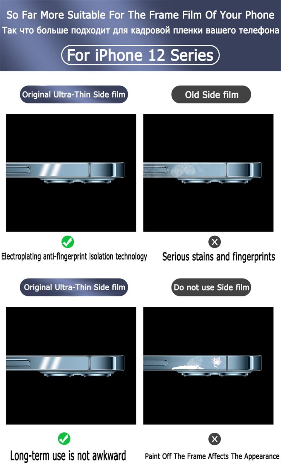 Film arrière intégral pour iPhone 13 12 Pro Max Mini Accessoires de téléphone portable Film latéral non-protecteur d'écran en verre Ultra-mince Transparent/Mat Film latéral et arrière Autocollant de bordure anti-rayures