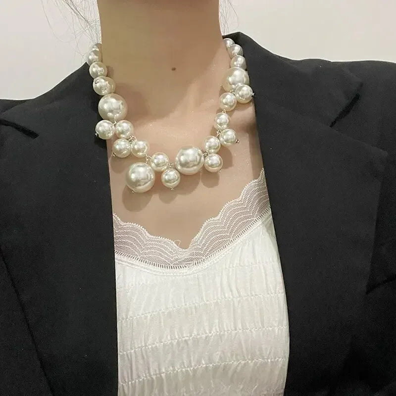 Collier élégant femme perles d'imitation, grand collier ras du cou perles, bijoux de fête, mariage, mariée, cadeaux pour filles