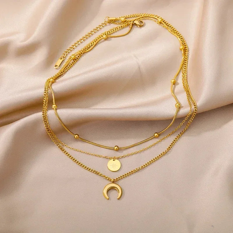 Collier multicouche cœur en acier inoxydable 316L pour femmes et filles, gothique, couleur or, chaîne de clavicule, pendentif ras du cou, cadeau d'anniversaire