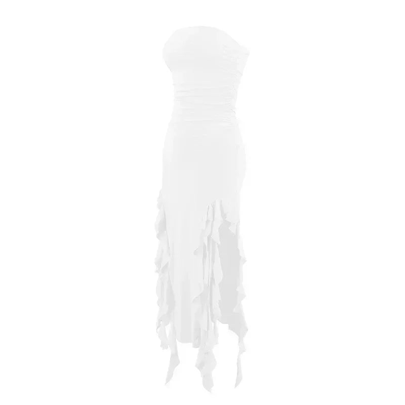 BWQ Robes longues pour femmes, fendues, sexy, moulantes, sans manches, robe méduse, mode pour filles chaudes, robe longue femme épaules dénudées