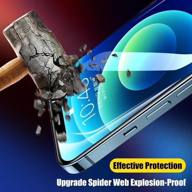 Protecteur d'écran en verre trempé à couverture complète 9D pour IPhone 11 Pro Max 14 12 X S XS XR Verre trempé sur IPhone 13 Mini 7 8 6S Plus SE Film Protecteur d'écran en verre trempé Compatible pour iPhone