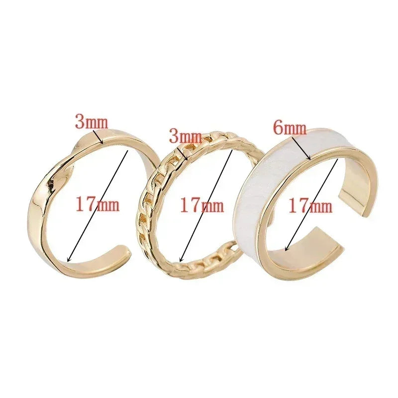 Lot de 3 Bagues Ouvertes Réglables pour Femmes, Émail Blanc Vert Torsadé Tressé Géométrique, Set de Bagues Tendance, Bijoux Punk Personnalisés