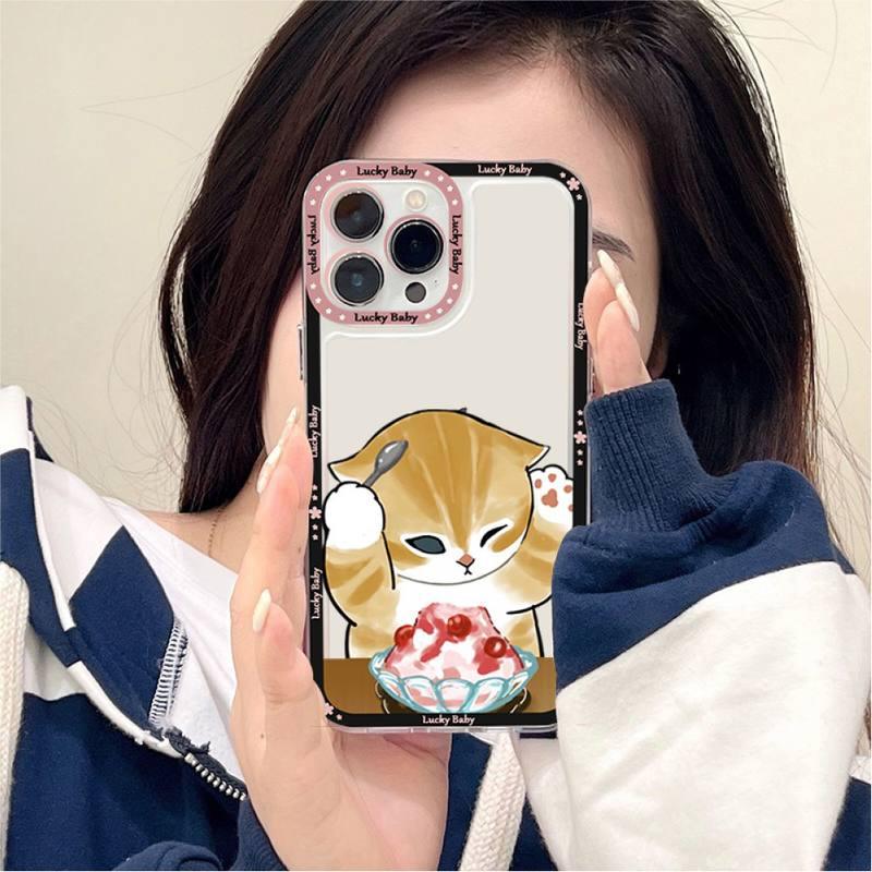 Coque de téléphone mignonne motif chat pour iPhone 11 12 13 Mini Pro Max 14 Pro Max Coque en forme de dessin animé Housse souple transparente Coque ultra fine flexible anti-rayures pour iPhone