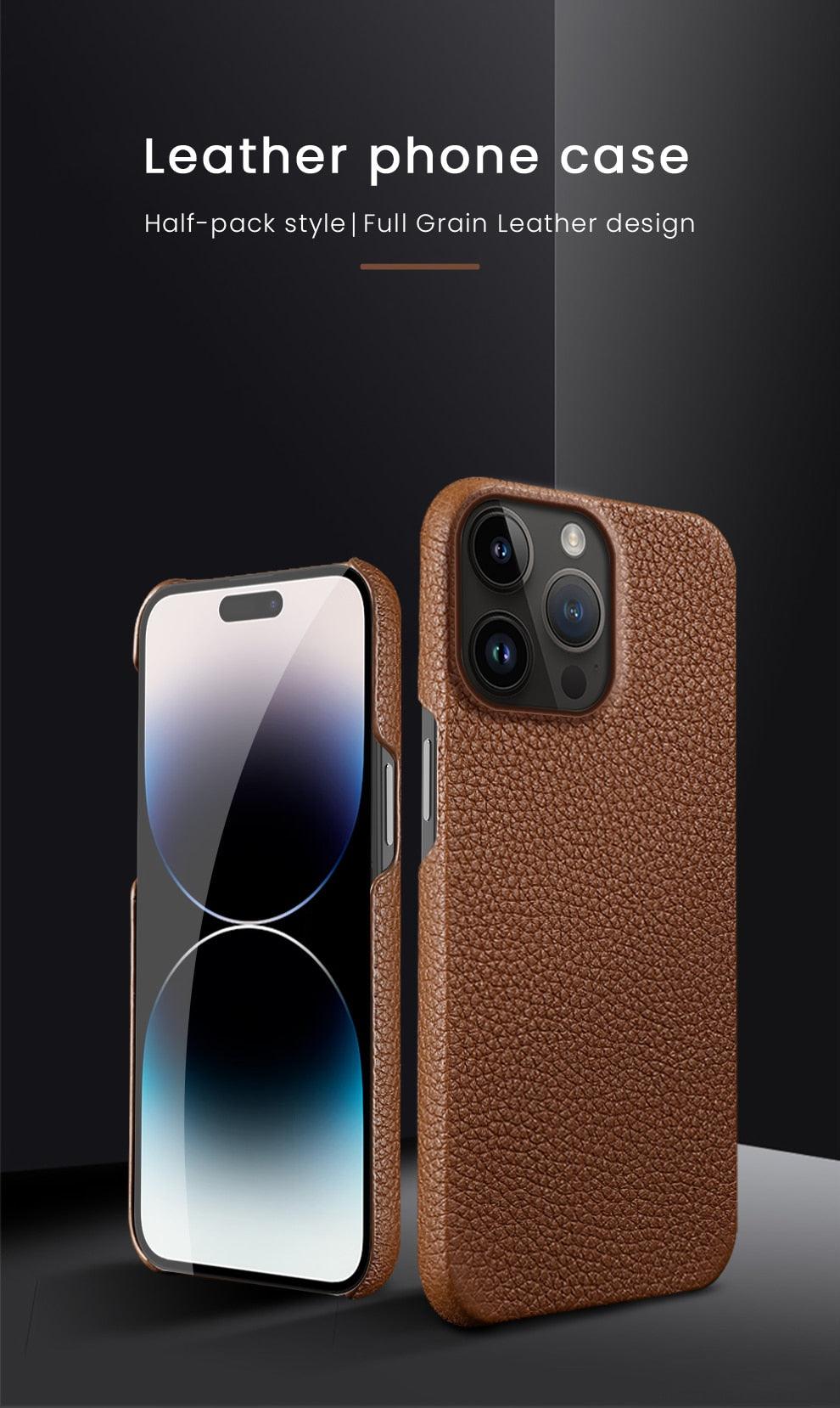 Étui de téléphone en cuir véritable pour iPhone 13 14 Pro Max 12 Mini 12 Pro Max Coque arrière Coque de téléphone en silicone orange fluo Compatible avec le chargement sans fil Coque de protection antichoc pour iPhone