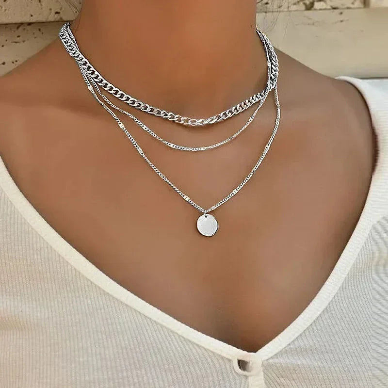 Collier pendentif multicouche sur chaîne pour femme, en cristal, zircon, cœur, étoile, breloque, superposition, bijoux de cou vintage, tendance