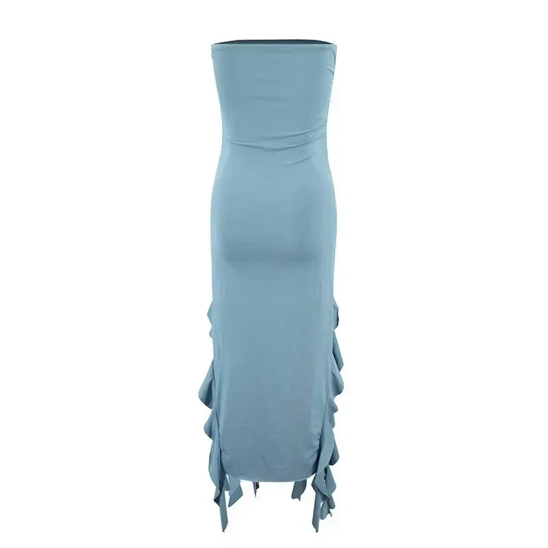BWQ Robes longues pour femmes, fendues, sexy, moulantes, sans manches, robe méduse, mode pour filles chaudes, robe longue femme épaules dénudées