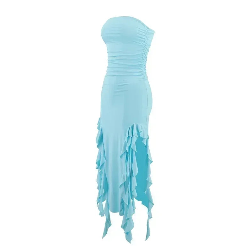 BWQ Robes longues pour femmes, fendues, sexy, moulantes, sans manches, robe méduse, mode pour filles chaudes, robe longue femme épaules dénudées