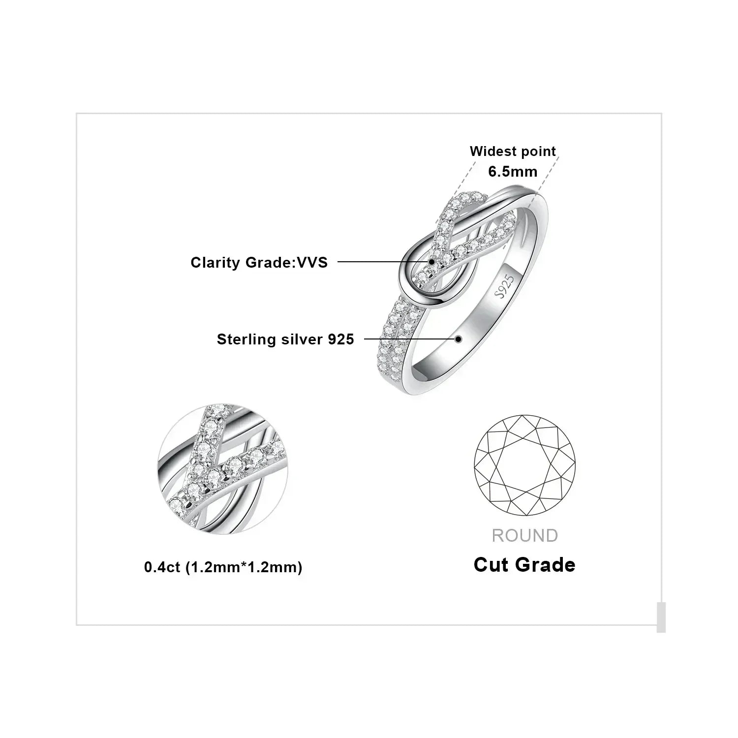 JewelryPalace Nouvelle Arrivée Bague Statement Nœud Infini Gemme Argent Sterling 925 pour Femme Bijoux Classiques et Tendance