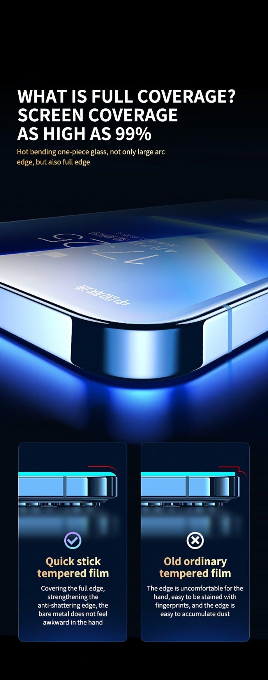 Film de protection d'écran en verre trempé 8K HD anti-espion, installation rapide, couverture complète, pour iPhone 14 13 12 11 PRO MAX MINI X XS, dureté 9H, anti-rayures, anti-chocs, sans bulles pour iPhone