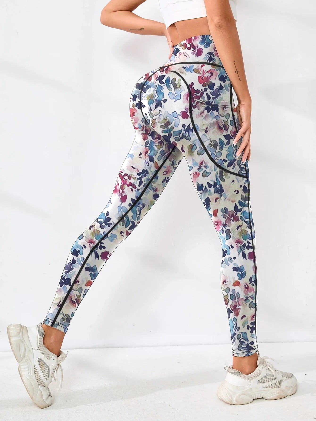 Pantalon de fitness taille haute avec poches imprimé pour femme