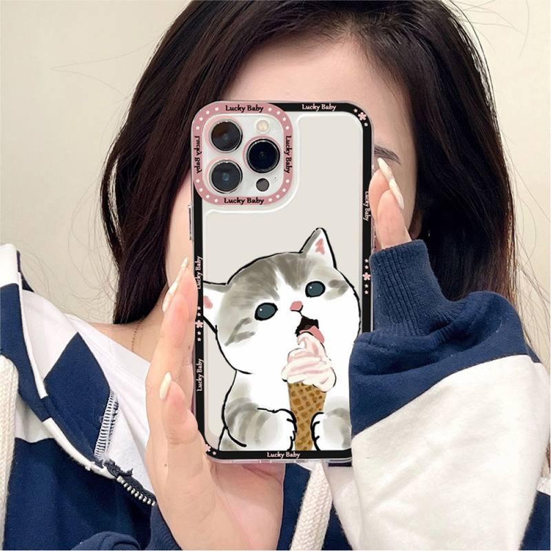 Coque de téléphone mignonne motif chat pour iPhone 11 12 13 Mini Pro Max 14 Pro Max Coque en forme de dessin animé Housse souple transparente Coque ultra fine flexible anti-rayures pour iPhone