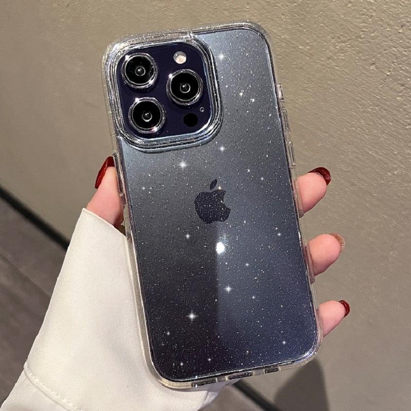 Étui Transparent à Paillettes de Luxe pour IPhone 14 13 12 11 Pro Max Mini X XS Max XR, Coque en Silicone Mignon Brillant Antichoc, Housse de Protection Rigide Antichoc Pour iPhone