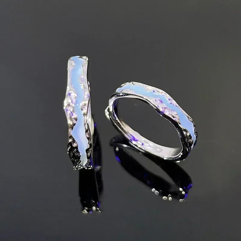 Nouvelle Bague Lumineuse Émail Réglable Vintage Luxe Amour Couple Anneaux Brille dans le Noir Bijoux Y2K Cadeaux Saint-Valentin