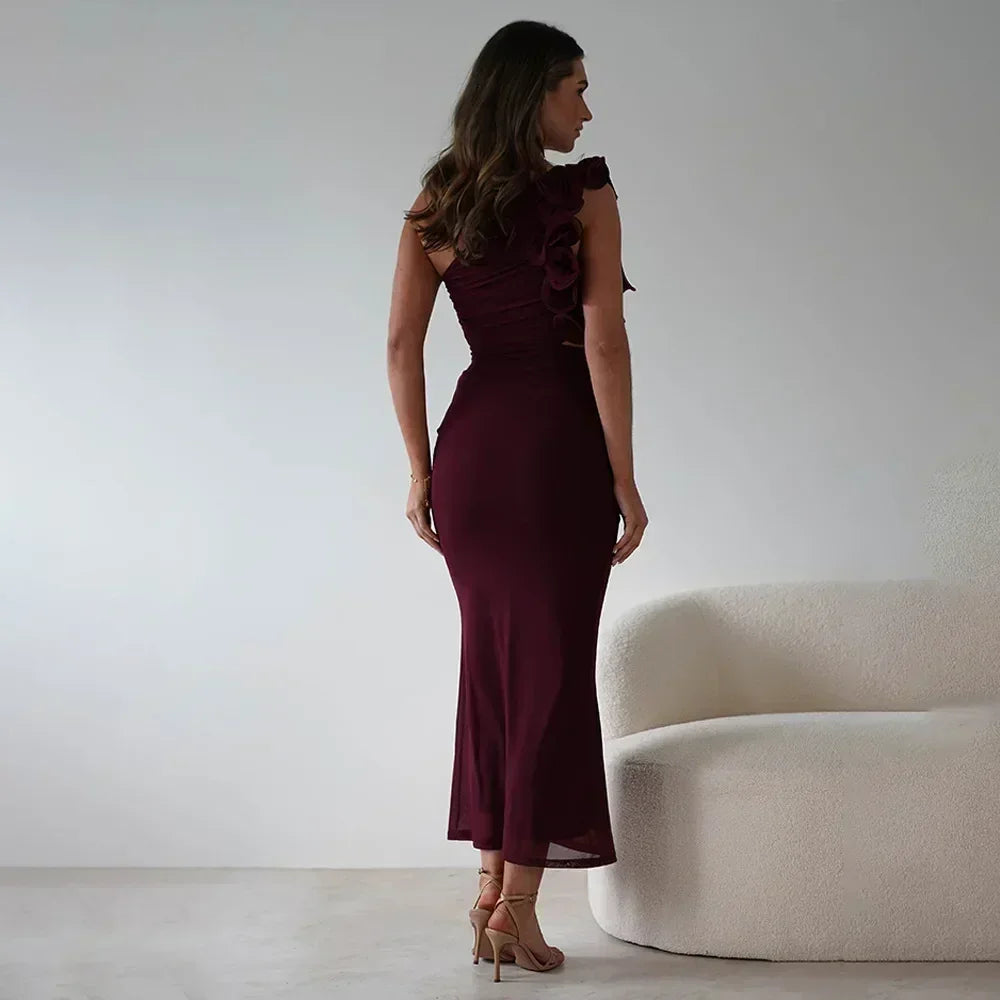 Robe Articat élégante sans manches à épaule asymétrique fleurie pour femme Printemps/Été 2025 Sexy en maille moulante Robe de soirée/cocktail