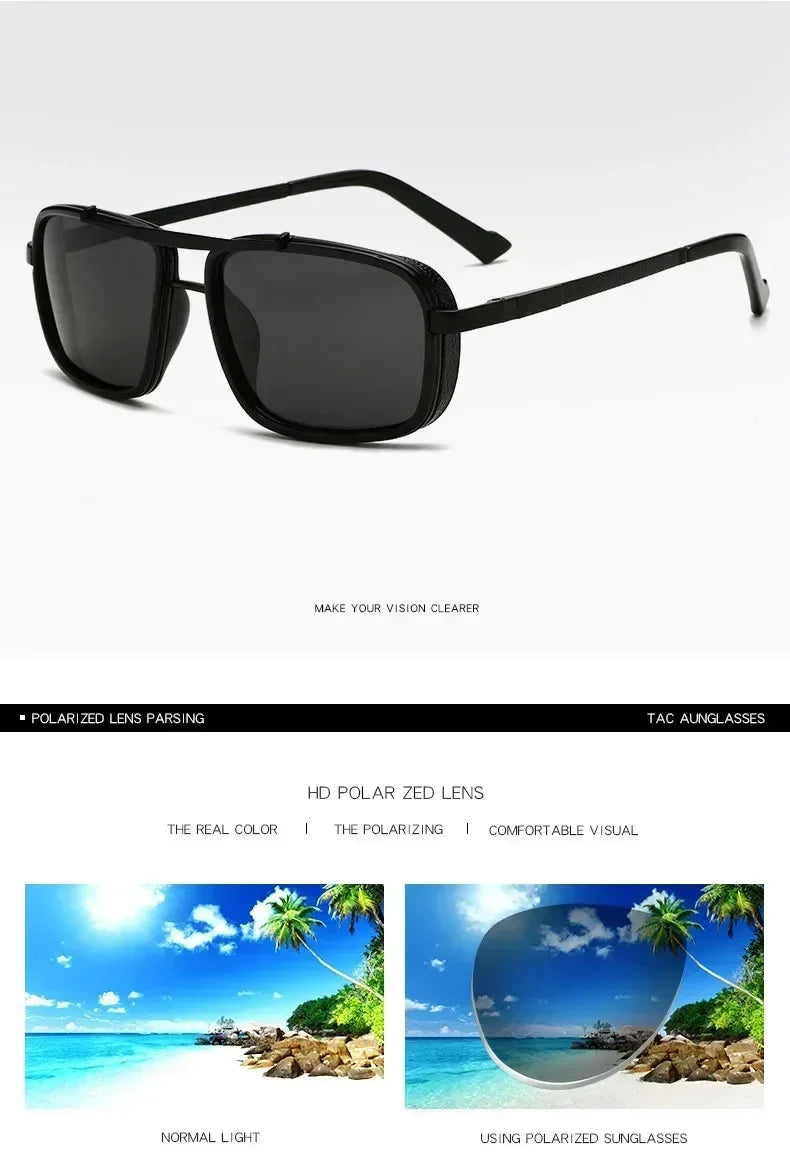 Nouvelles lunettes de soleil Punk Nouvelles lunettes de soleil aviateur carrées UV400 à double faisceau pour hommes