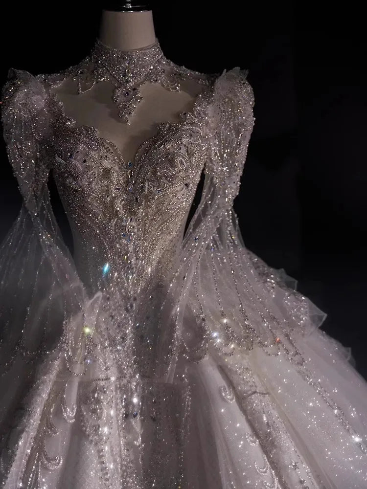 Robe de mariée haut de gamme à manches longues blanches EDW2309