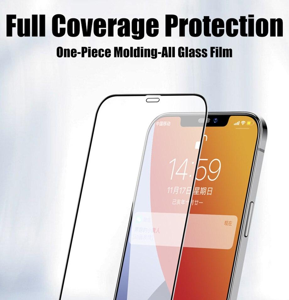 Protecteur d'écran en verre trempé à couverture complète 9D pour IPhone 11 Pro Max 14 12 X S XS XR Verre trempé sur IPhone 13 Mini 7 8 6S Plus SE Film Protecteur d'écran en verre trempé Compatible pour iPhone