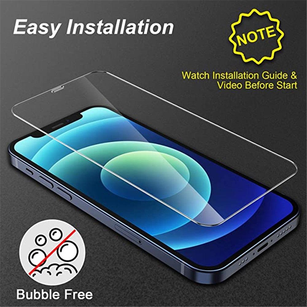 4 films en verre trempé pour iPhone 11 12 13 Pro XR X XS Max, protecteur d'écran pour iPhone 14 Pro Max Mini 7 8 6 6S Plus 5S SE, protection d'écran intégrale en verre trempé
