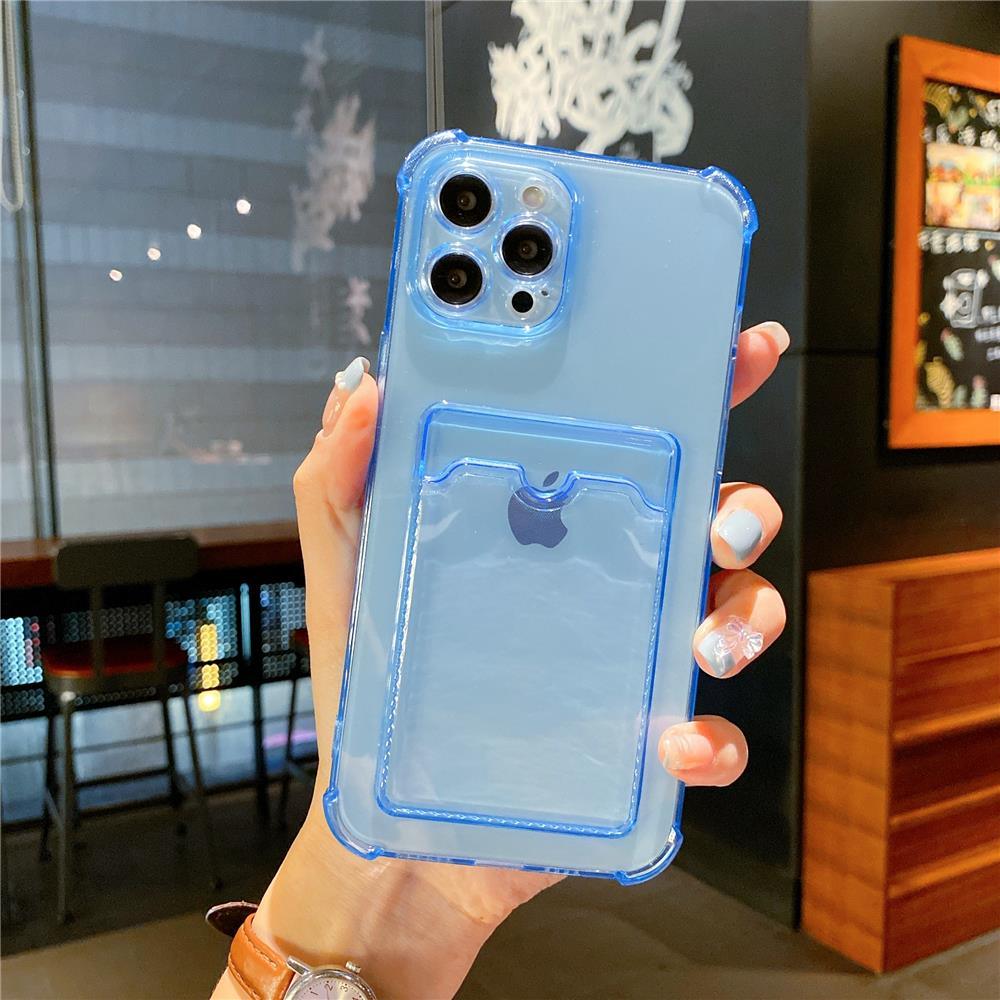 Étui transparent porte-cartes pour iPhone 13 11 12 14 Pro Max Mini Coque souple antichoc transparente avec porte-cartes Étui de téléphone transparent avec porte-cartes Coque fine de protection souple antichoc avec porte-cartes