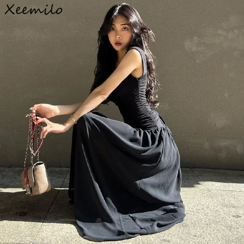 Robe longue moulante froncée | Robe nuisette à col carré -femstylo