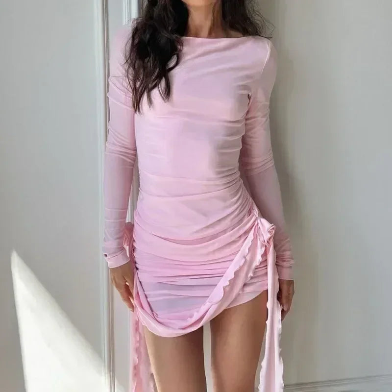 Trendix Robe élégante à manches longues pour femme, mini-robe d'été slim à imprimé floral, robe de vacances unie très tendance pour femme