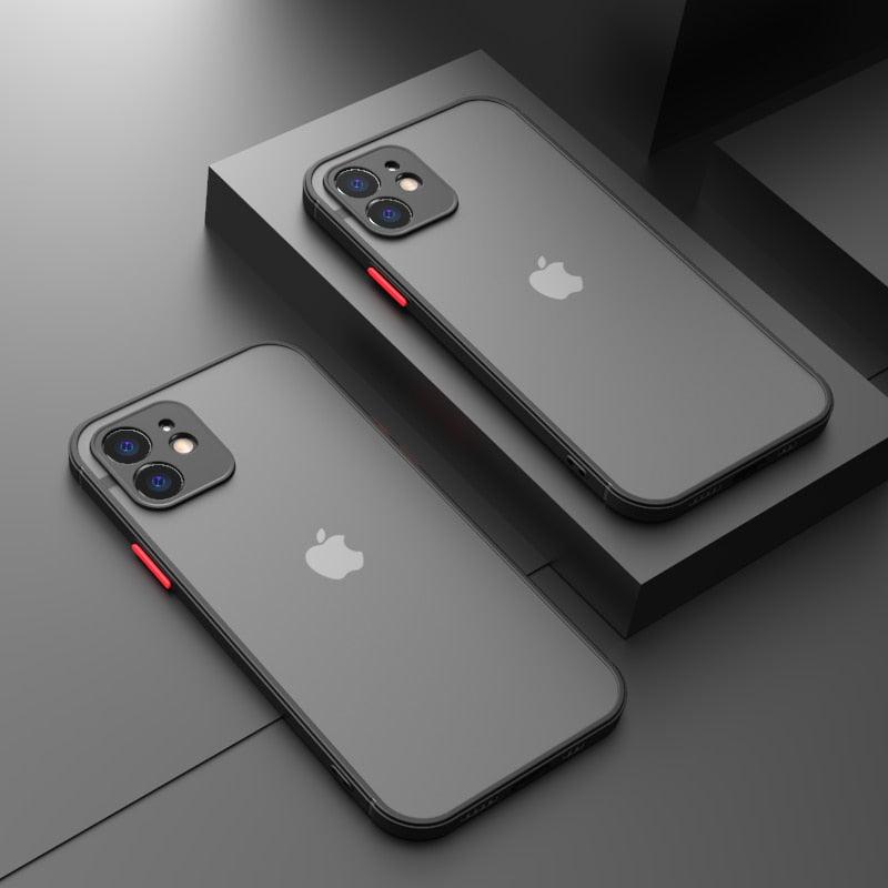 Coque antichoc de luxe pour iPhone 11 12 13 14 Pro Max Mini X XR XS, pare-chocs en silicone souple, coque rigide transparente, pare-chocs latéral souple et plat, coque arrière rigide transparente, étui de téléphone fin.