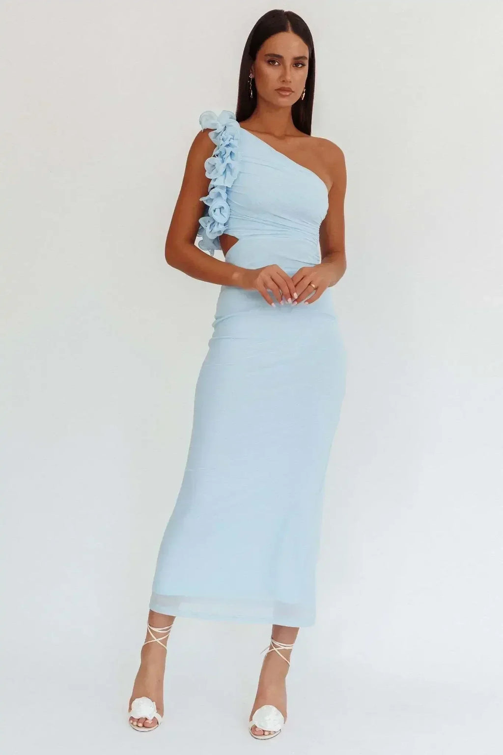 Articat Robe de soirée moulante asymétrique à fleurs pour femme, sexy, dos nu, coupe slim, printemps/été 2025