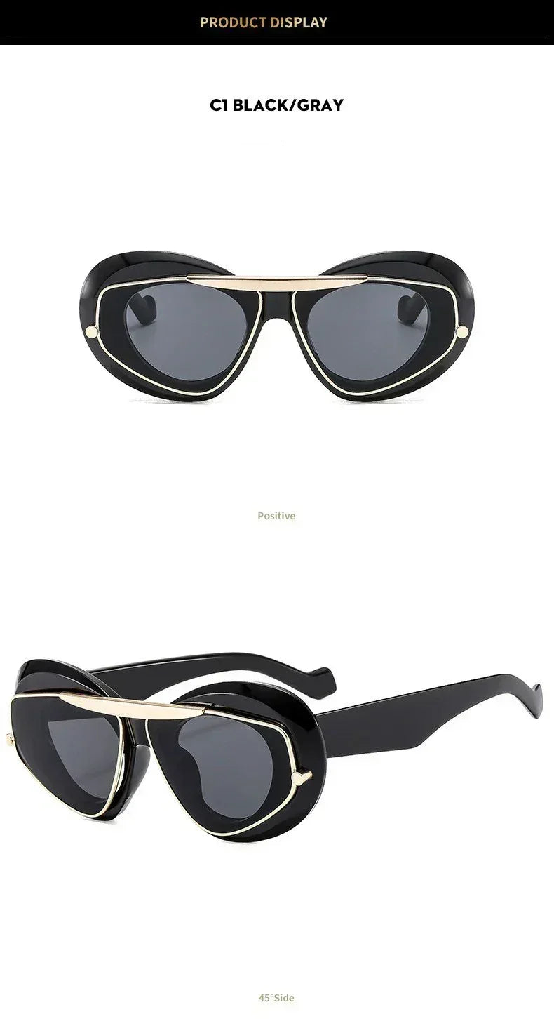 Nouvelles lunettes de soleil tendance Y2K à grande monture, verres œil de chat, style rétro, personnalité, anti-UV