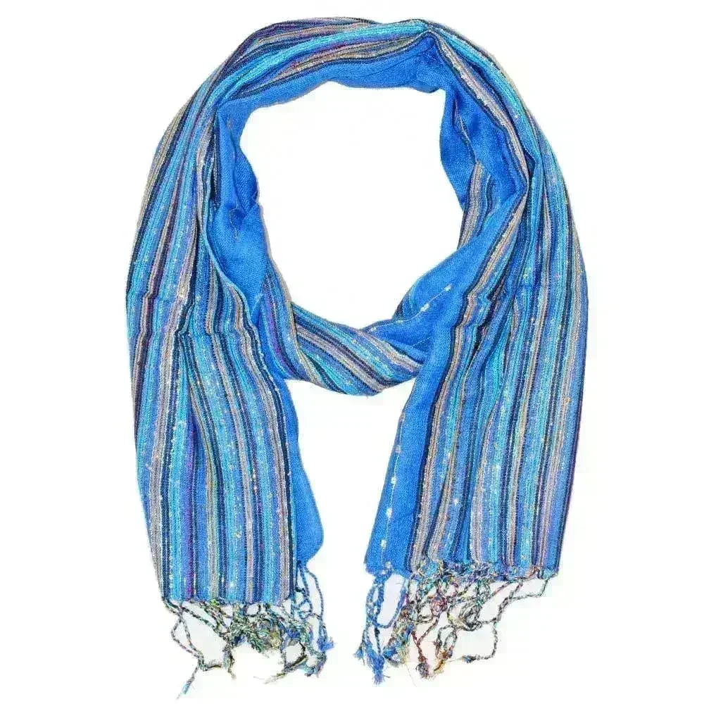 Écharpe à rayures chatoyantes en coton lurex bleu