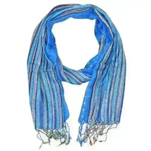 Écharpe à rayures chatoyantes en coton lurex bleu