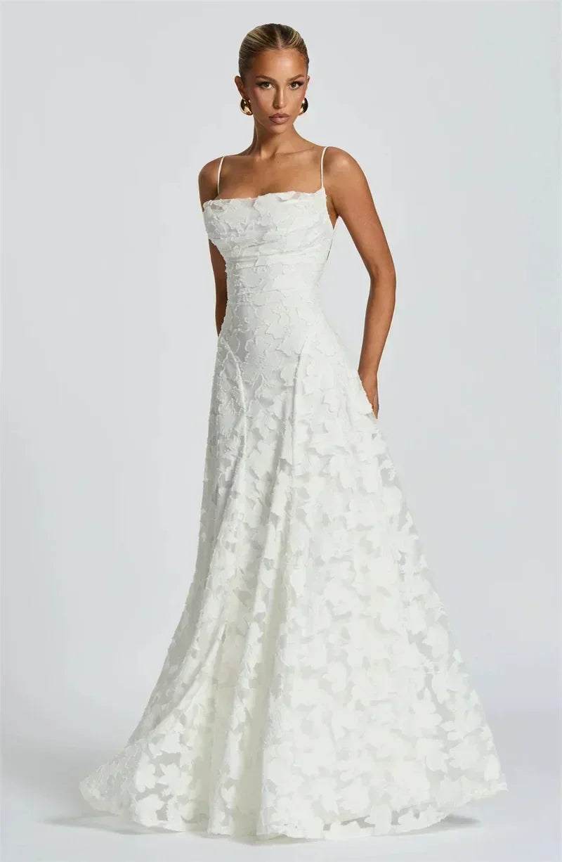 Mozision Robe longue sexy dos nu à fines bretelles pour femme, robe de soirée élégante épaules dénudées sans manches avec lacets pour club et soirée