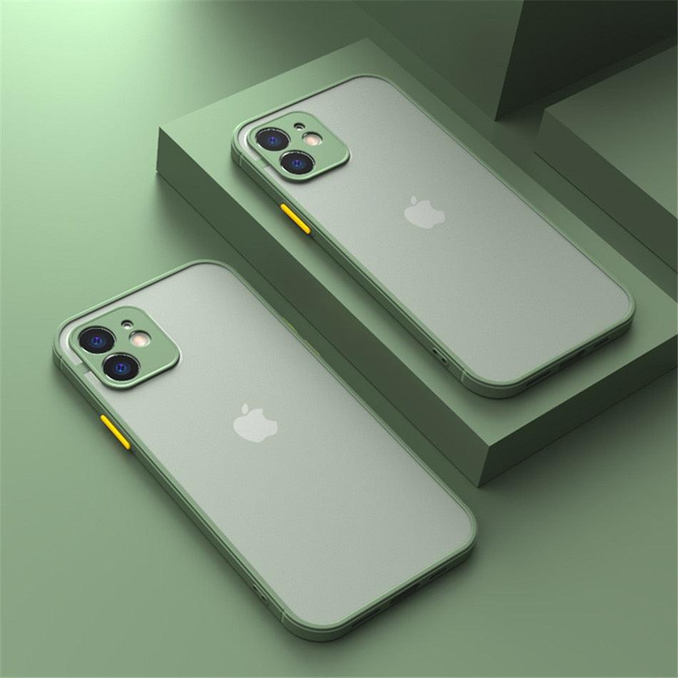 Coque antichoc de luxe pour iPhone 11 12 13 14 Pro Max Mini X XR XS, pare-chocs en silicone souple, coque rigide transparente, pare-chocs latéral souple et plat, coque arrière rigide transparente, étui de téléphone fin.