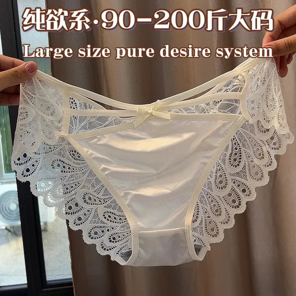 Short en soie grande taille pour femme, sexy, en dentelle évidée, respirant, culotte en satin