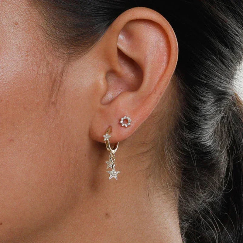 Boucles d'oreilles créoles tendance en argent sterling 925 avec aiguille d'oreille en cristal blanc de luxe pour femme, cadeau de bijoux de mariage
