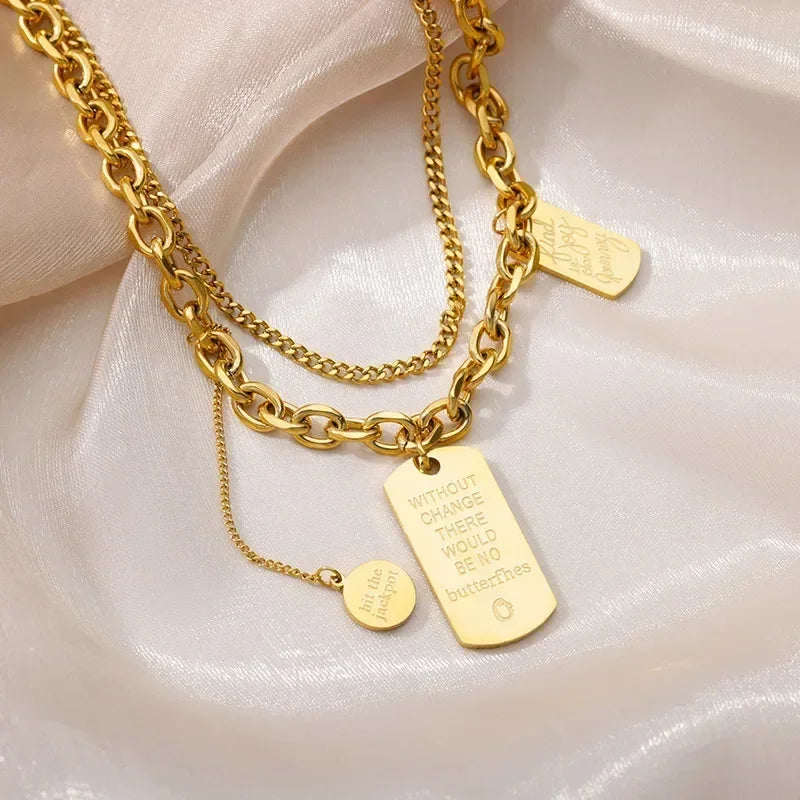 Collier multicouche cœur en acier inoxydable 316L pour femmes et filles, gothique, couleur or, chaîne de clavicule, pendentif ras du cou, cadeau d'anniversaire