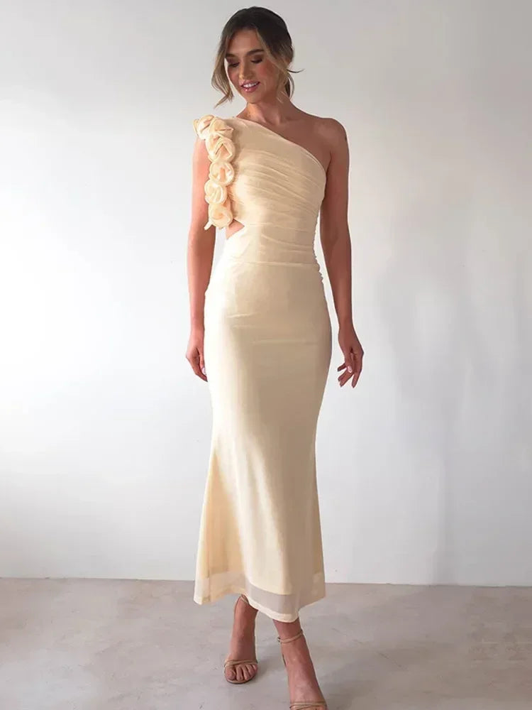 Robe Articat élégante sans manches à épaule asymétrique fleurie pour femme Printemps/Été 2025 Sexy en maille moulante Robe de soirée/cocktail