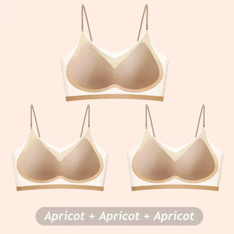 Lot de 3 soutiens-gorge en soie glacée ultra-minces et respirants pour femmes, sous-vêtements bustier sans couture, dos nu, gilet enveloppant, soutiens-gorge sans fil de couleur unie