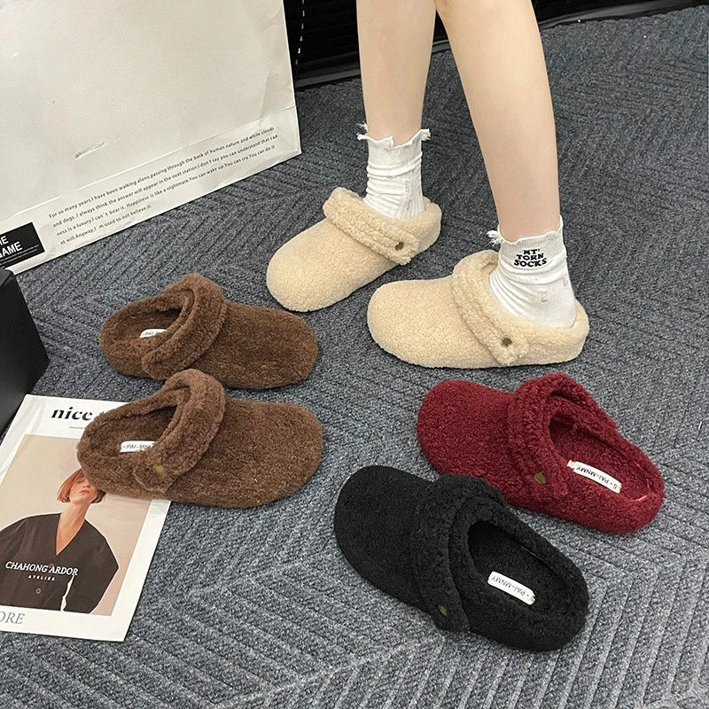 🩴 Pantoufles plates moelleuses en coton d'hiver à porter à l'extérieur