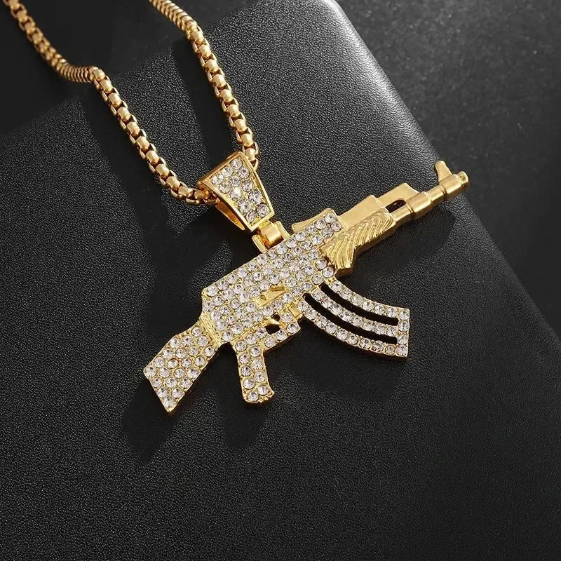 Collier pendentif fusil Hip-Hop Ak-47 pour hommes, bijoux personnalisés pour fêtes Hip-Hop Rock Rap Street