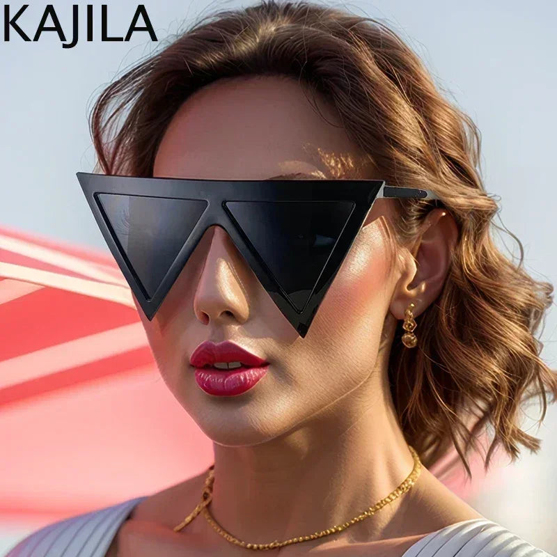 Lunettes de soleil triangulaires surdimensionnées de style punk pour femmes, grande monture 2025, marque de luxe, coupe-vent, protection UV400, pour dames