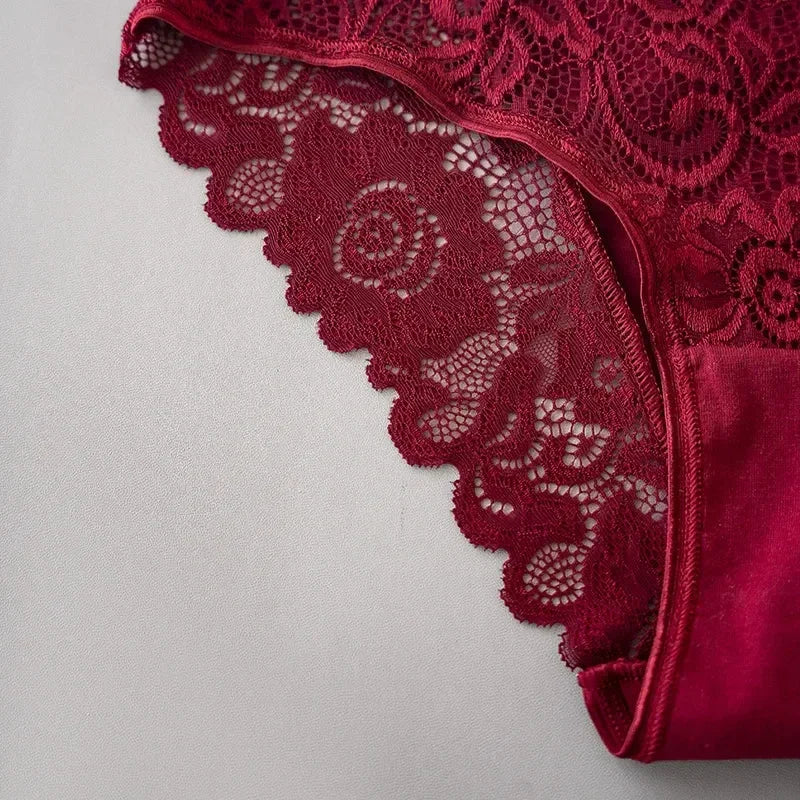 Lot de 3 slips de luxe en dentelle brodée florale pour femme, culottes sexy ajourées, lingerie féminine, sous-vêtements respirants pour femme