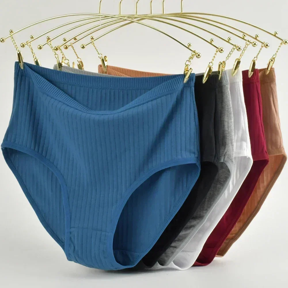 Culottes en coton taille haute douces pour femmes, sous-vêtements respirants, grande taille, slip féminin, lingerie, culotte rayée