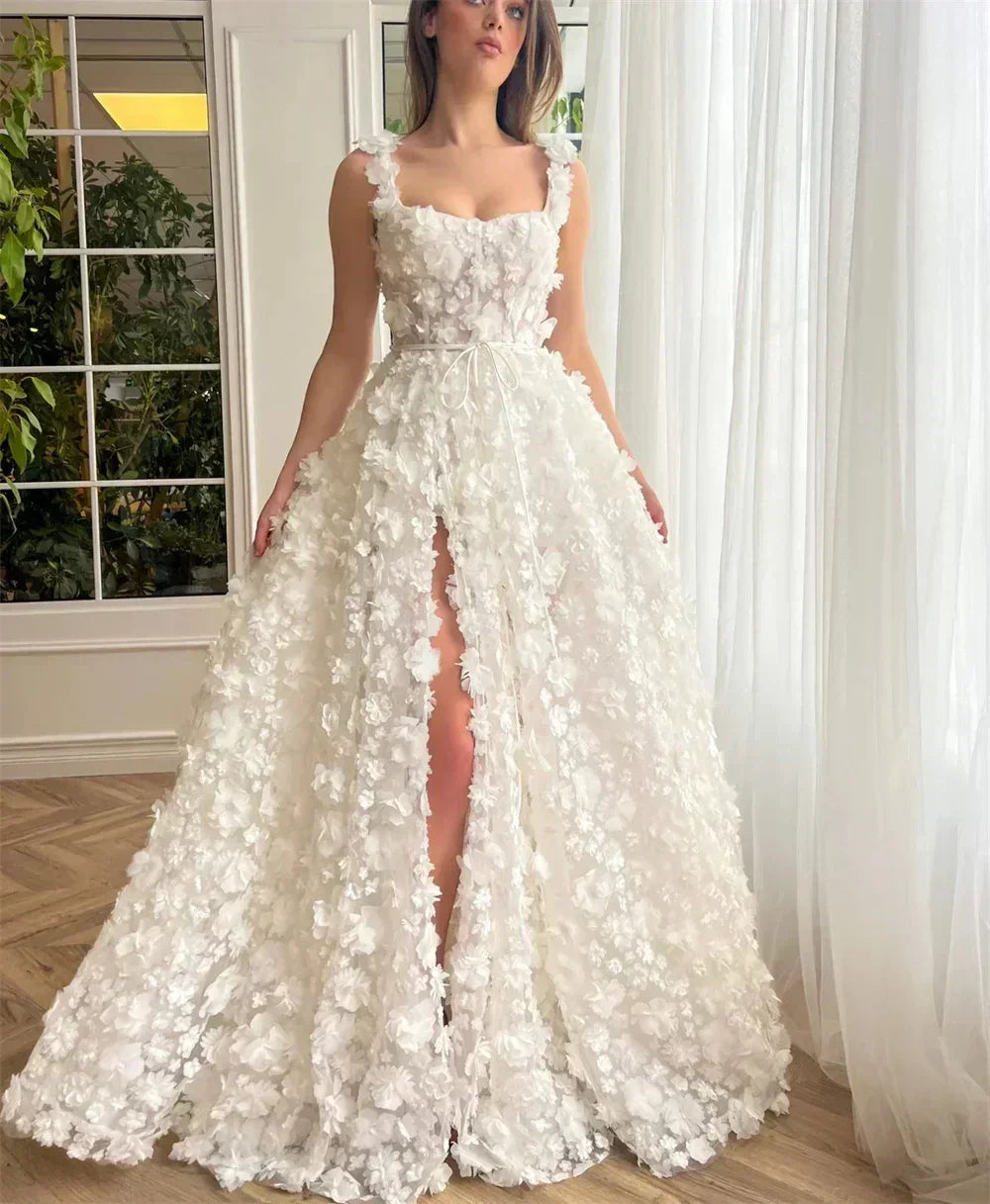 Robe de mariée Kyoto Beige | Robe à lacets en dentelle florale 3D -femstylo