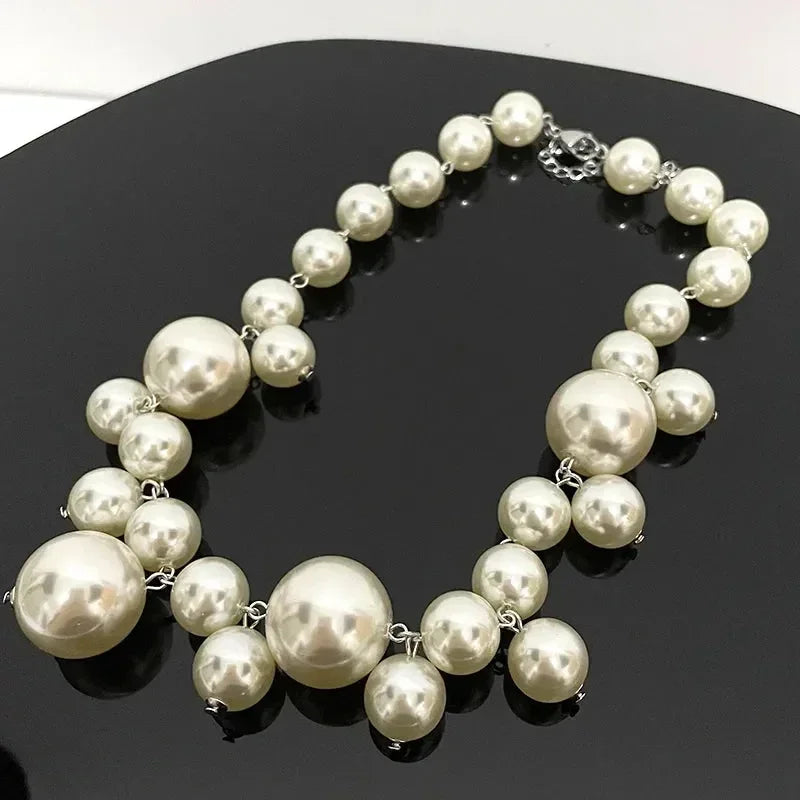 Collier élégant femme perles d'imitation, grand collier ras du cou perles, bijoux de fête, mariage, mariée, cadeaux pour filles