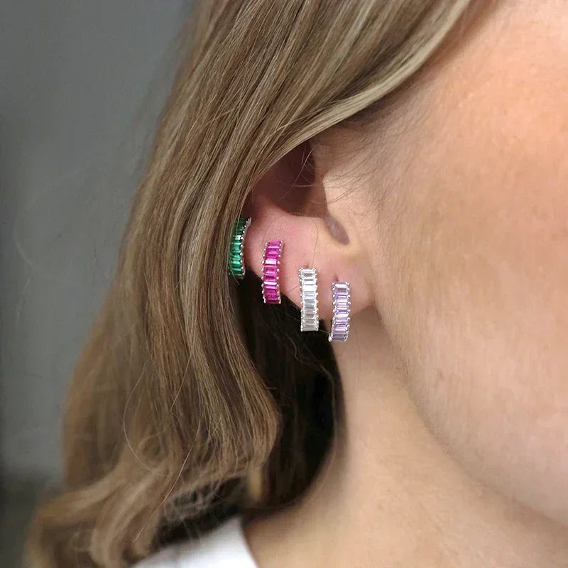 Boucles d'oreilles créoles tendance en argent sterling 925 avec aiguille d'oreille en cristal blanc de luxe pour femme, cadeau de bijoux de mariage